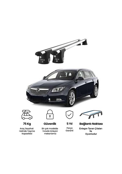 Trio-ıı Opel İnsignia Kombi 2009-2012 Uyumlu Kilitli Ara Atkı 120cm Port Bagaj Tavan Barı