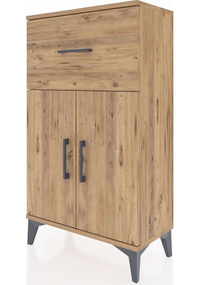 Arges Komodin Tek Raflı Tek Çekmeceli 2 Kapaklı 60x30x106 Çam-çam Atlas Çam