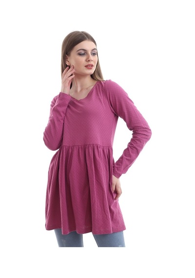 Self Clothing Kadın Pembe Rahat Kalıp V Yaka Bluz-Pembe