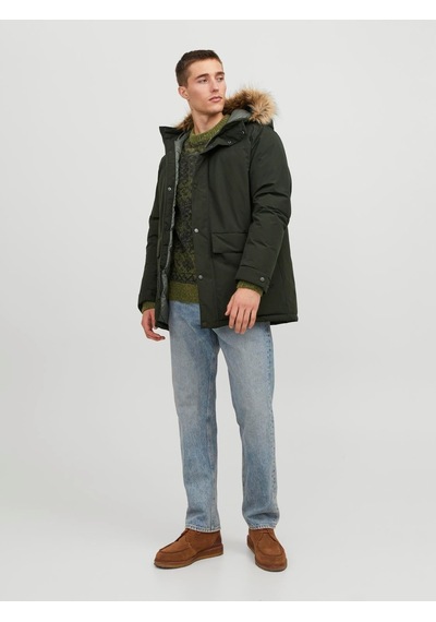Jack & Jones Erkek Kapüşonlu Uzun Mont Haki Parka 12236096 Haki