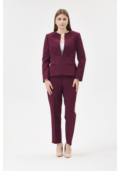 Velnara Moda Mürdüm Klasik Kadın Takım Elbise-sıfır Yaka Ceket & Cepli Dar Paça Pantolun Koyu Mürdüm - 927027358 Koyu Mürdüm