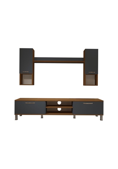 Decoraktiv Eko 5da Mdf Dvd Krom Ayaklı Tv Ünitesi Tv Sehpası Ceviz - Antrasit