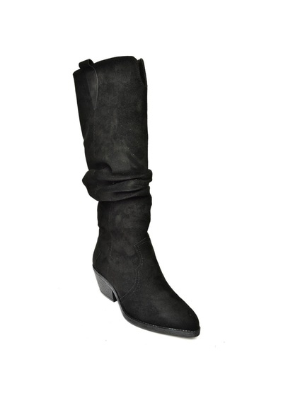 Fox Shoes T404401002 Siyah Süet Büzgülü Kadın Çizme Siyah-Süet