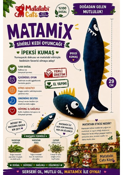 Spino Matatabi Matamix Matatabı Yaprağı, Matatabı Tozu,premium Catnip İçerikli, Sesli, Kumaş Kedi Oyuncağı 27 Cm