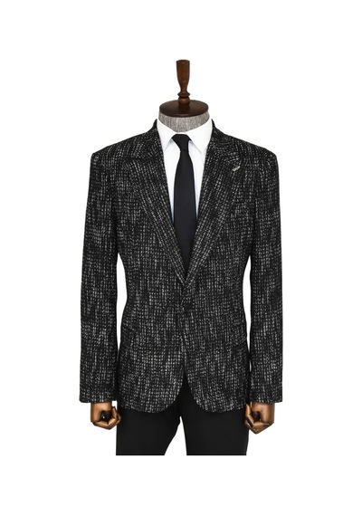 Wessi Desenli Slim Fit Spor Siyah Erkek Ceket - Wessi Siyah