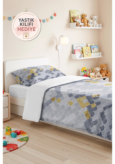 Geometrik Gri Genç Odası Tek Kişilik Dekoratif Pike Takımı - Gold 160x220 Cm Kapitone Yatak Örtüsü Kırık Vadi Aralığı