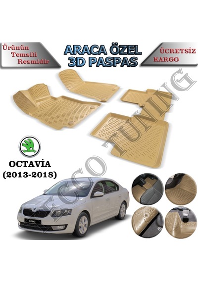 Rizline Skoda Octavia 2013-2020 Bej 3D Havuzlu Paspas