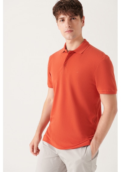 Avva E001004 Serin Tutan Standart Fit Normal Kesim Erkek Polo Yaka T-Shirt - Koyu Turuncu