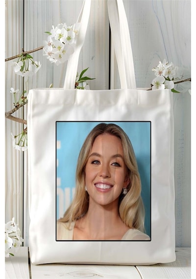 Art Hediye Sydney Sweeney Baskılı Bez Çanta Omuz Çantası Kişiye Özel Desen 1 Çok Renkli
