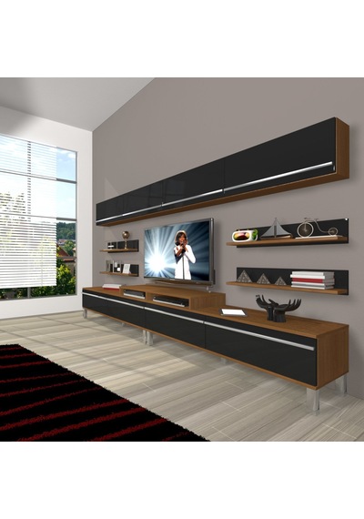 Decoraktiv Ekoflex 360y Mdf Krom Ayaklı Tv Ünitesi Tv Sehpası Ceviz - Siyah