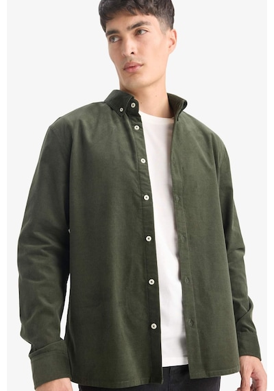 Defacto Regular Fit Polo Yaka Fitilli Kadife Uzun Kollu Gömlek E9024ax25wnkh444 Haki-kh444