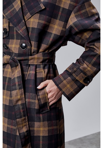 Elora Lacivert Ekose Detaylı Premium Oversize Trençkot 46650 Lacivert-haki
