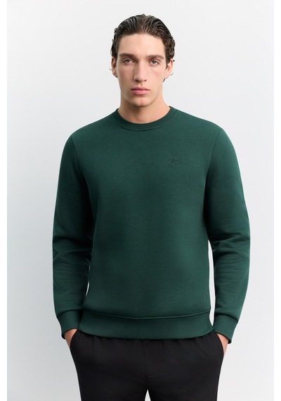 Avva Erkek Koyu Yeşil Bisiklet Yaka 3 İplik Şardonlu -5 Dereceye Dayanıklı Regular Fit Sweatshirt A62y1291