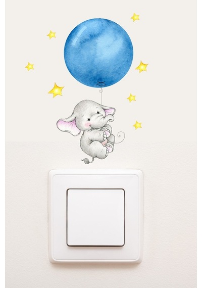 Priz Mavi Balonlu Fil Dekoratif Priz Sticker