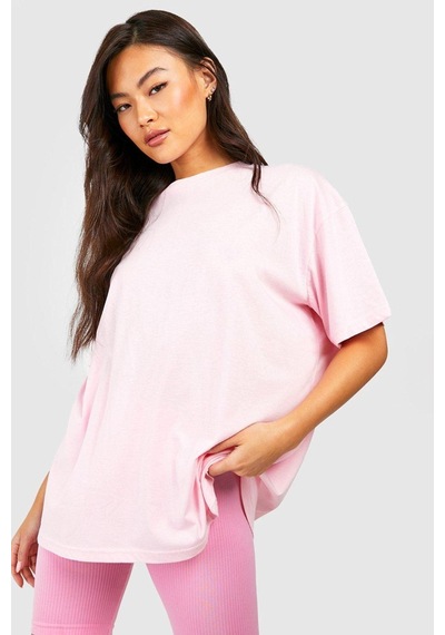 Ath Leisure T-shirt - Pembe Baskılı Oversize Bisiklet Yaka Kısa Kol Tişört Pembe