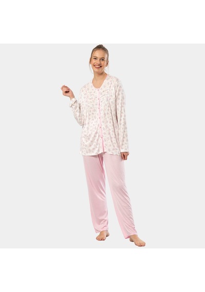 Türen Empirme Düğmeli Battal Uzun Kollu Pijama Takım 3367/pembe 001