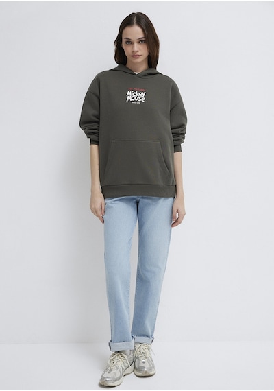 Mavi - Mickey Mouse Sırt Baskılı Haki Sweatshirt 1s10521-71553 Yeşil
