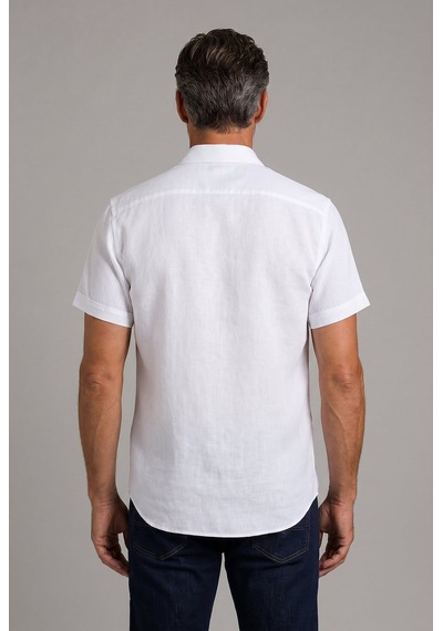 Bisse Beyaz Regular Fit Keten Spor Yaka Gömlek Gmktn3sp224016 D01