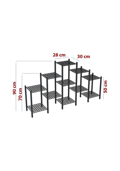 Yasemin 11 Raflı Merdiven Metal Çiçeklik Saksılık Saksı Standı Dekoratif Saksılık Raf 11 Raflı