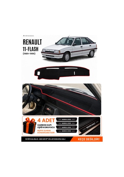 Renault 11 Flash 1989-1996 Uyumlu Torpido Örtüsü, Torpido Kılıfı - Siyah Kırmızı