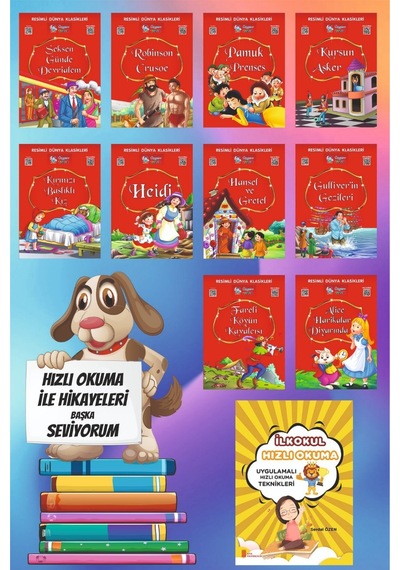 1.ve 2.sınıflar İçin Resimli Dünya Klasikleri 1 10 Kitap + Hızlı Okuma