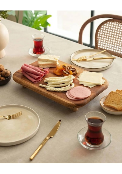 Prestijli Kayın Şık Sunum Tepsisi Dikdörtgen Ayaklı Renkli