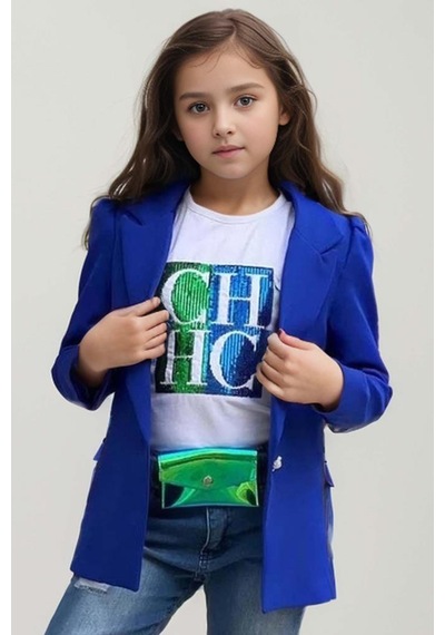 Riccotarz Kız Çocuk Üzeri Harf Pulpayet Tişört Ve Jean Saks Mavisi Blazer Ceket Alt Üst Takım Saks Riccotarz Kız Çocuk Üzeri Harf Pulpayet Tişört Ve Jean Saks Mavisi Blazer Ceket Alt Üst Takım Saks