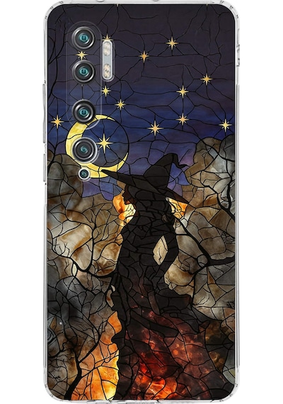 Printify Xiaomi Mi Note 10 Pro İle Uyumlu Vitray Cadı Saati Tasarımlı Şeffaf Silikon Kılıf Şeffaf