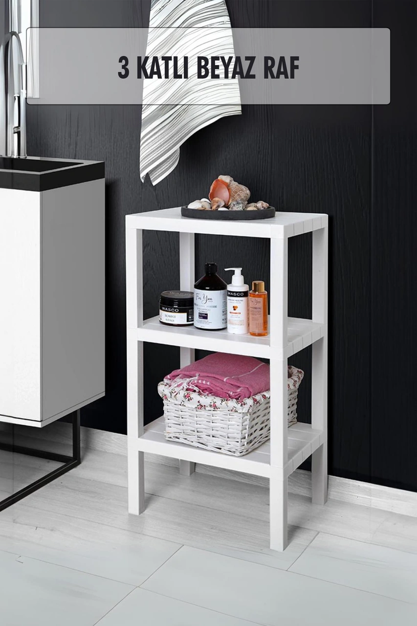 3 Katlı Beyaz Raf Kitaplık & Banyo Düzenleyicisi 73,5 Cm Çr