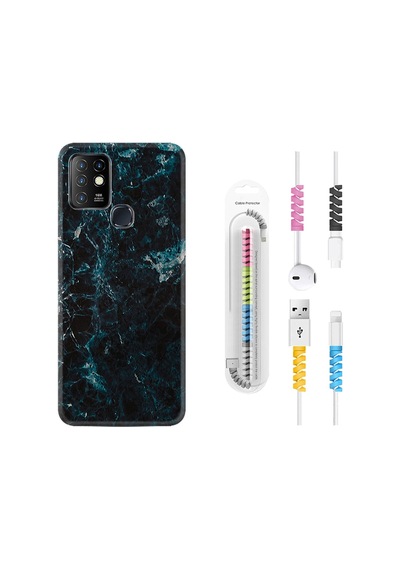 Infinix Hot 9 Kılıf Kablo Koruyuculu Blue Mix Mermer 1377