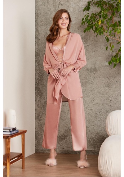 Pierre Cardin Kadın 7025 Saten Dörtlü Gelin Çeyiz Set Brandy 001