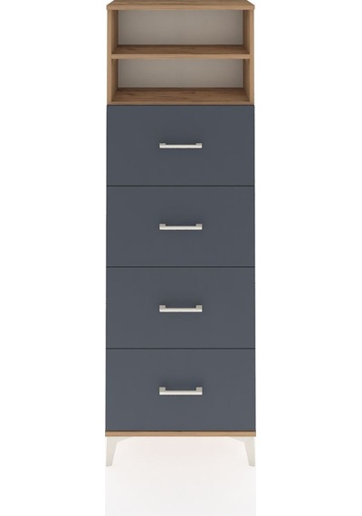 Arges Dolap 2 Raflı 4 Çekmeceli 60x30x182 Çam-antrasit Atlas Çam