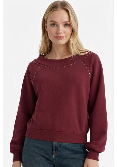 Defacto Oversize Geniş Kalıp Açık Omuz Kalın Kumaş Sweatshirt G7880ax25cwbr43 Bordo-br43