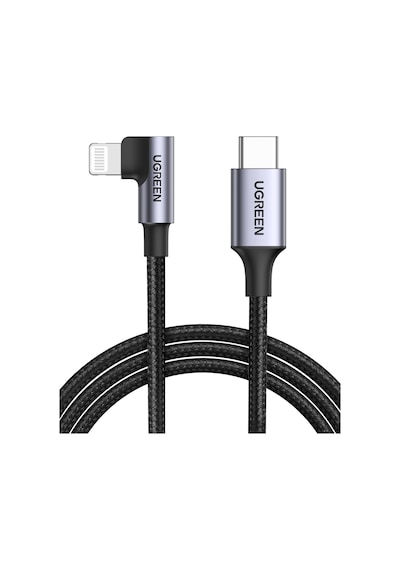 Ugreen Usb-c - Lightning 3a Qc Pd 90 Derece Örgülü Hızlı Şarj Kablosu, 2 M, Siyah, 60765