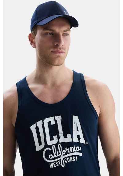 Ucla Pebble Lacivert Sıfır Kol Baskılı Oversize Erkek Tshirt Lacivert