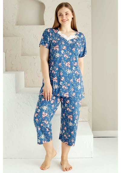 Alimer Kadın İndigo Büyük Beden Bermuda Pijama Takm Edy2735b-i İndigo