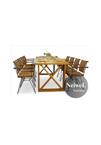 Neiwel Leis Doğal Ahşap Yemek Masası-80-240 Açık Ceviz