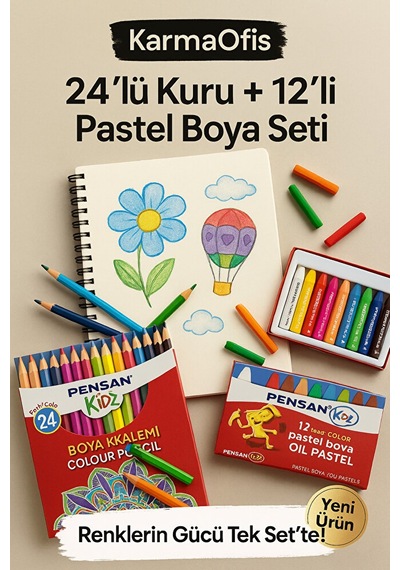 24 Lü Kuru Boya + 12 Li Pastel Boya Seti Canlı Renkler, Yumuşak