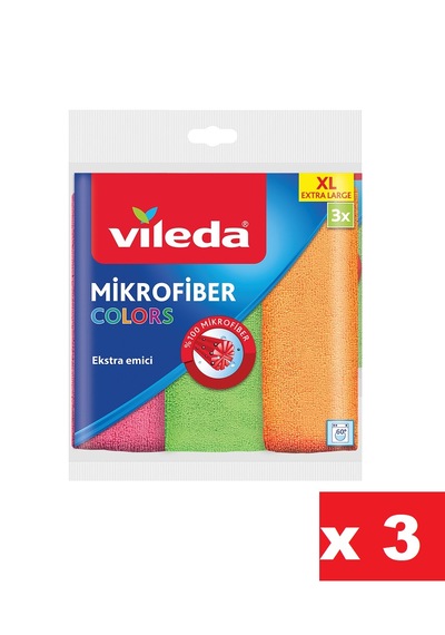 Vileda Mikrofiber Colors Temizlik Bezi XL 3 x 3'lü 36 x 34 CM