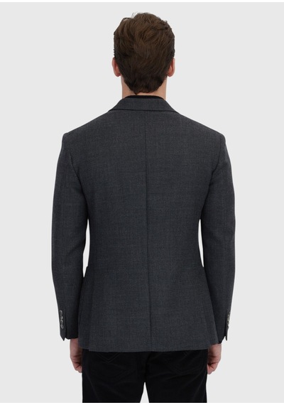 Ramsey Antrasit Desenli Zeroweight Slim Fit %100 Yün Ceket