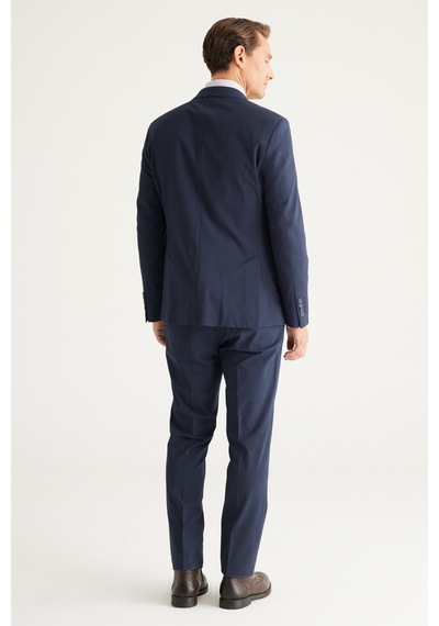 Ac&Co / Altınyıldız Classics Erkek K.lacı Recycle Slim Fit Dar Kesim Mono Yaka Yelekli Kareli Takım Elbise K.lacı Koyu Lacivert