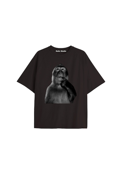 Kalic Studio Düşünen Maymun Oversize T-shirt Siyah Gri