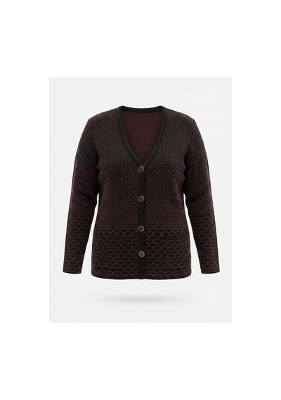 Onno Style Women Desenli Çelik Örgü Klasik Triko Ceket Siyah - Bordo
