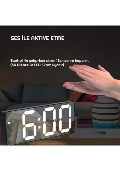Aynalı Alarm Saat Takvimli Termometre Led Dijital Modern Masa Saati Diğer