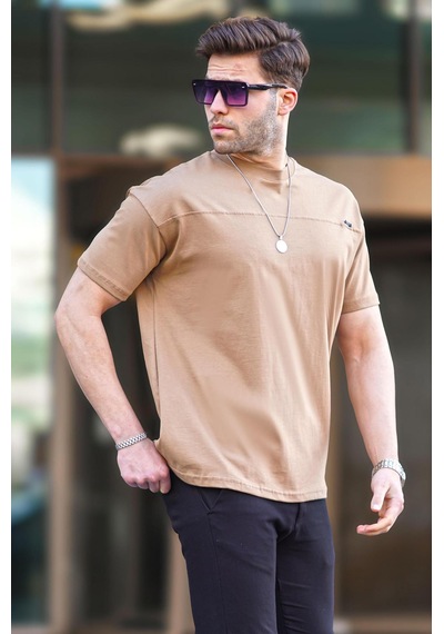 Madmext Kapuçino Oversize Erkek Tişört 6196-kapuçino Vizon