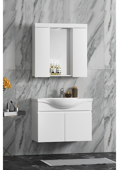 Yıldız Asma 75 Cm Beyaz Mdf Seramik Lavabolu Banyo Dolabı Takımı Beyaz Yıldız Asma 75 Cm Beyaz Mdf Seramik Lavabolu Banyo Dolabı Takımı Beyaz