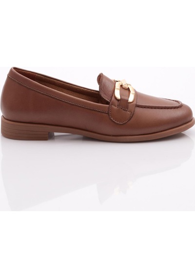 Dgn 1851 Kadin Metal Aksesuarli Loafer Ayakkabi Ceviz