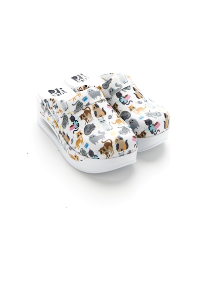 Drmoon Kedi Desenli Airmax Taban Hakiki Deri Sabo Kadın Terlik Beyaz