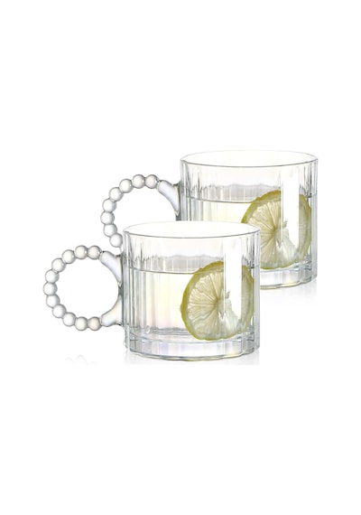 Kristal Cam Bardak Seti, 300ml, 6 Parça, Boncuk Kulplu Diğer