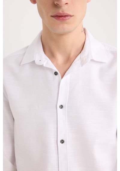 DeFacto Slim Fit Dar Kesim Pamuklu Basic Düz Uzun Kollu Beyaz Gömlek A4644AX25SPWT34